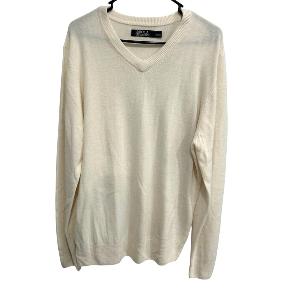 Boca Classics Mens Cream V Neck Sweater Pullover Sz Large